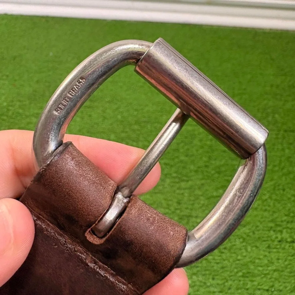 Cabelas Leather Brown Belt Size 32 /90‎ 1379 Solid Brass Buckle
